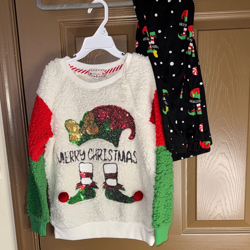 Festive Elf Kids Pajama Set - Red, Green, White